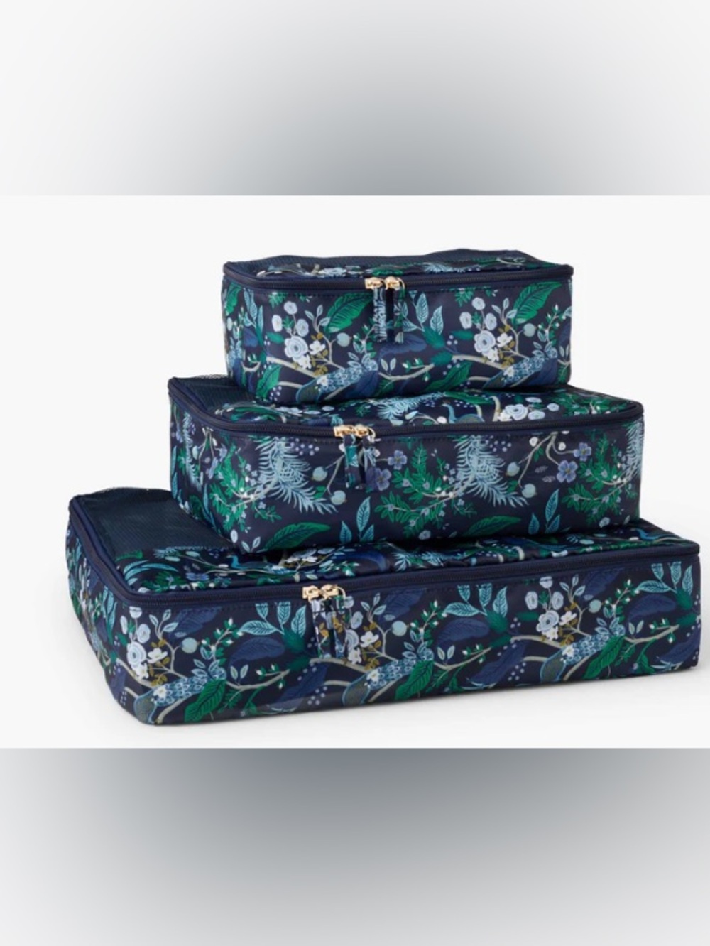 NWT, Rifle Paper Co. Packing Cube Set, in Floral Peacock Print
